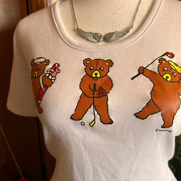 Vintage 70s/80s Fun-Tees Golfing Bears Graphic T-Shirt White Single Stitch M - Picture 2 of 8